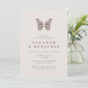 Convite Casamento Moderno Boho Borboleta Borgonha Taupe