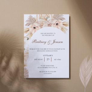 Convite Casamento Moderno Boho com Arco de Grama de Pampas