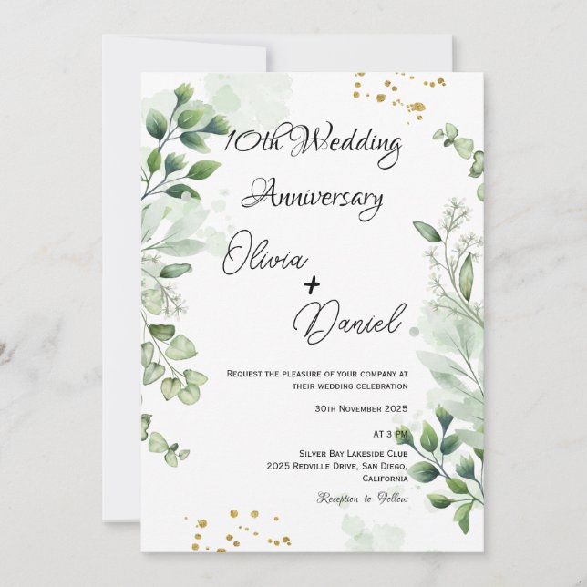 Convite Casamento Moderno Boho com Verdura Aniversário  (Frente)