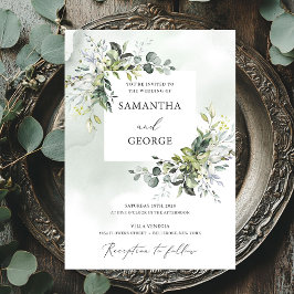 Convite Casamento moderno boho eucalipto folhagem verdejan