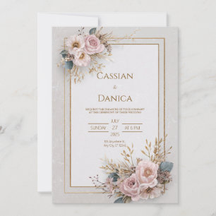 Convite Casamento Moderno Boho Folha de Leque Vermelha de 