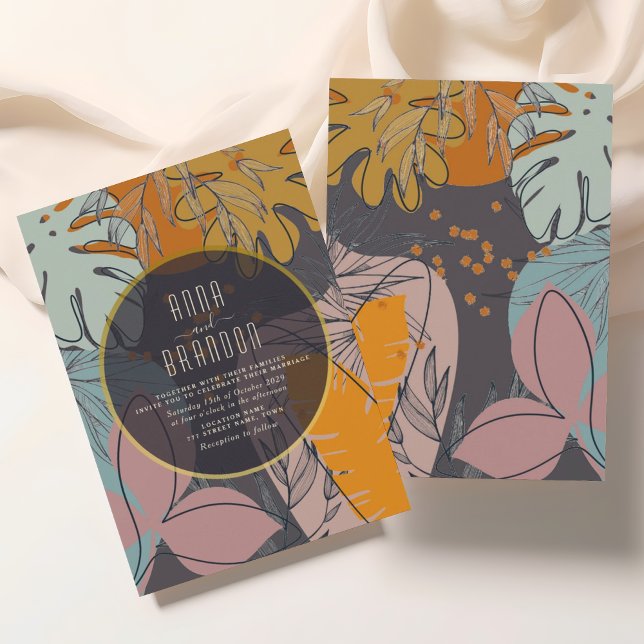 Convite Casamento Moderno Boho Laranja e Preto (Criador carregado)