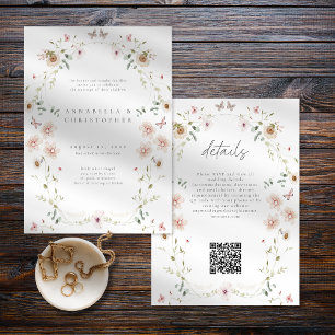 Convite Casamento Moderno Borboleta Flor Silvestre Aquarel