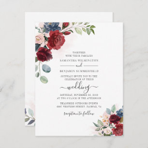 Convite Casamento Moderno Botânico Burgundy - Script Flora