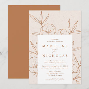 Convite Casamento Moderno Botânico Floral Creme e Terracot