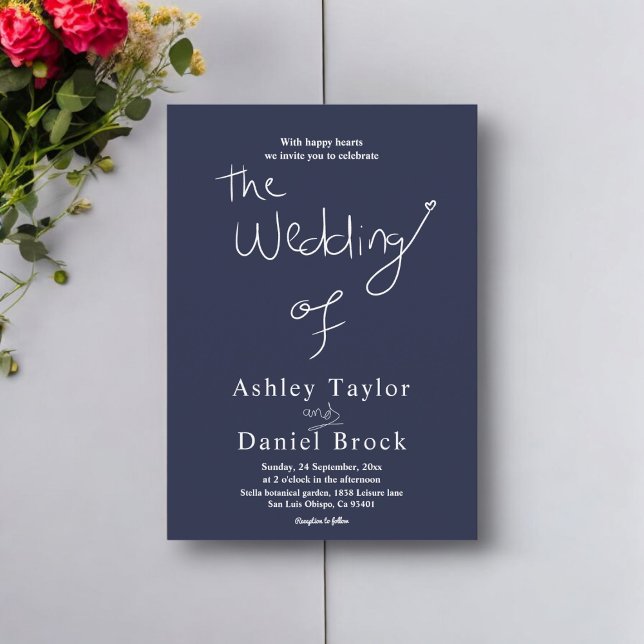 Convite Casamento Moderno Branco Azul-Marinho Simples Eleg (Criador carregado)