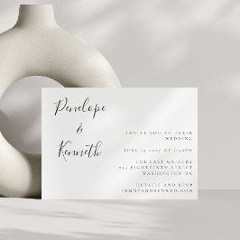 Convite Casamento Moderno Branco de Manuscrito Minimalista