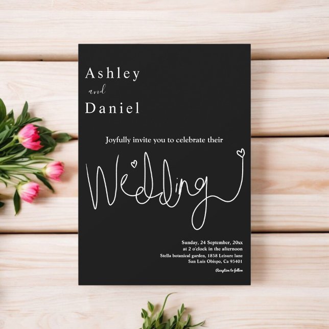 Convite Casamento Moderno Branco E Negro Delicado Elegante (Criador carregado)