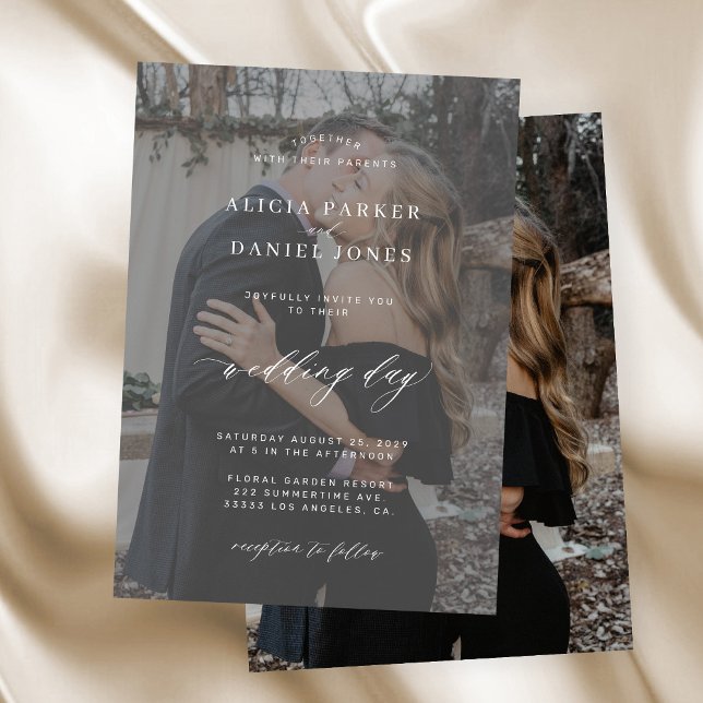 Convite Casamento moderno branco e preto (Criador carregado)