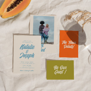 Convite Casamento Moderno Brilhante Colorido Retro Mínimo