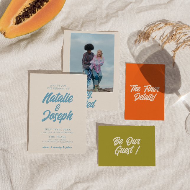 Convite Casamento Moderno Brilhante Colorido Retro Mínimo  (Criador carregado)