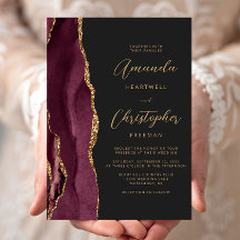 Casamento Moderno Burgundy Dourado Ágata Script Ar