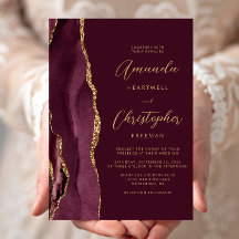 Casamento Moderno Burgundy Vermelho Dourado Ágata 