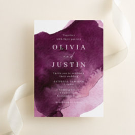 Convite Casamento Moderno Burgundy Watercolor