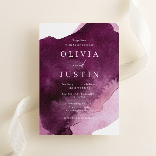 Convite Casamento Moderno Burgundy Watercolor (Criador carregado)