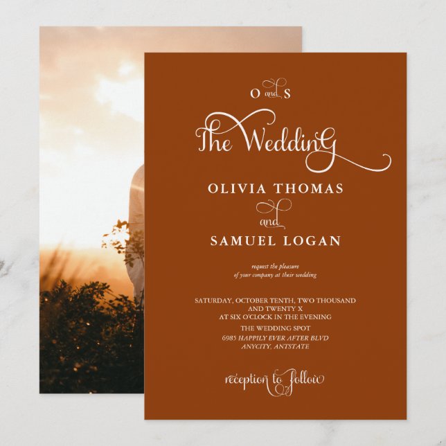 Convite Casamento Moderno Caligrafia Elegante (Frente/Verso)