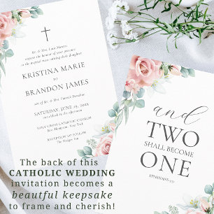 Convite Casamento Moderno Católico Floral Rosa Kristina