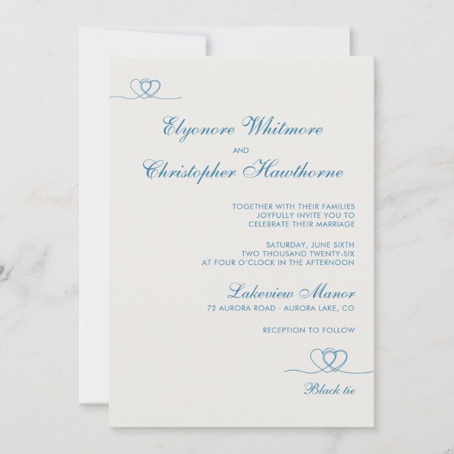 Convite Casamento Moderno Chic Azul Água Mix e Match (Frente)