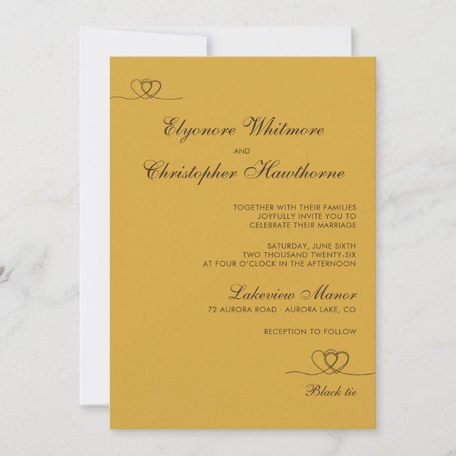Convite Casamento Moderno Chic Dourado Mostarda Mix e Matc (Frente)