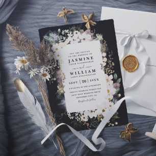 Convite Casamento Moderno Chic Elegante Boho Flores Silves
