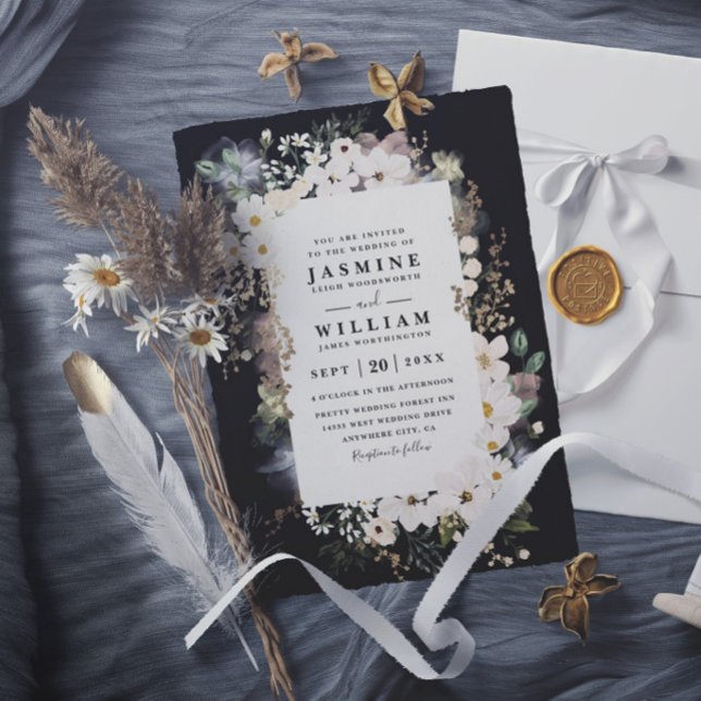 Convite Casamento Moderno Chic Elegante Boho Flores Silves (Criador carregado)