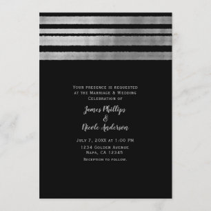 Convite Casamento Moderno Chic Elegante Prata e Preto