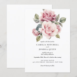 Convite Casamento Moderno Chic Elegante Romântico Rosa Ros