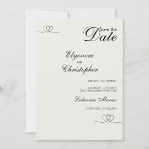 Convite Casamento Moderno Chique em Marfim Salve a Data