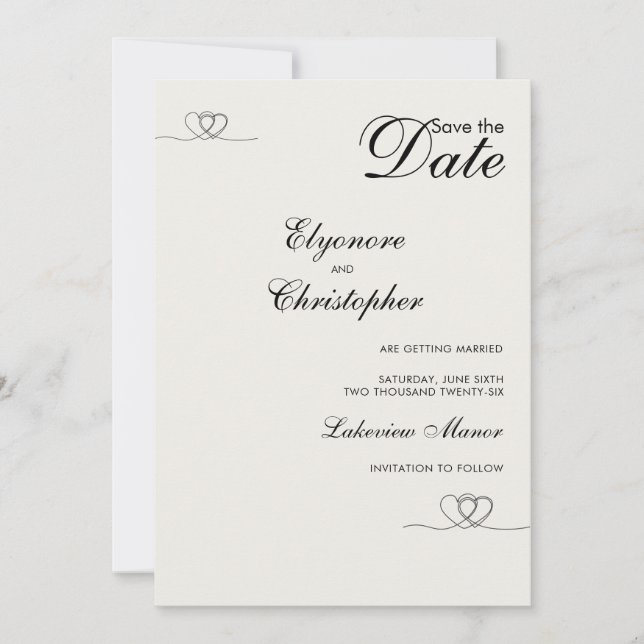 Convite Casamento Moderno Chique em Marfim Salve a Data (Frente)