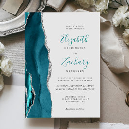Convite Casamento Moderno Cinza Ágata Verde Azul Prata