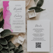 Casamento Moderno Código QR Ágata Rosa Prata