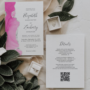 Convite Casamento Moderno Código QR Ágata Rosa Prata