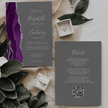 Casamento Moderno Código QR Cinza Ágata Prata Roxo