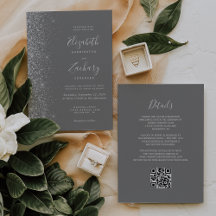Casamento Moderno Código QR Cinza Brilho Prata