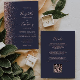 Convite Casamento Moderno Código QR com Brilho em Azul Esc