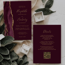 Casamento Moderno Código QR em Ágata Dourada Verme