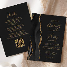 Casamento Moderno Código QR Escuro Ágata Dourada P