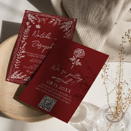 Convite Casamento Moderno Código QR Floral Azul Vermelho E