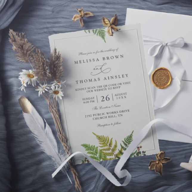 Convite Casamento Moderno Código QR Verde Floresta de Sama (Criador carregado)