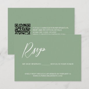 Convite Casamento moderno Código QR verde Sage lugares res