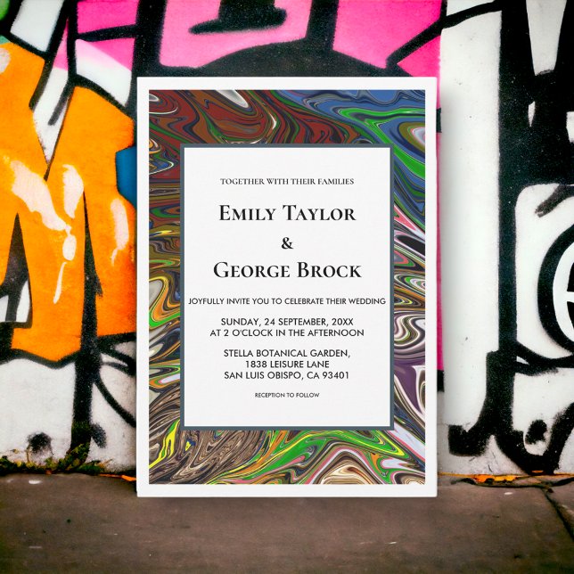 Convite Casamento Moderno Colorido Elegante Abstrato Invis (Criador carregado)