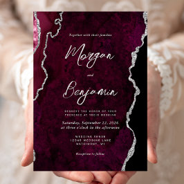 Convite Casamento Moderno com Ágata Burgundy e Letra Prate