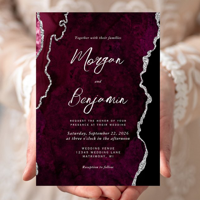 Convite Casamento Moderno com Ágata Burgundy e Letra Prate (Criador carregado)