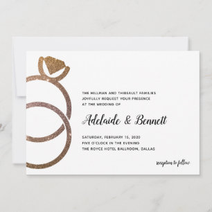 Convite Casamento Moderno com Anéis Empilhados Dourados co