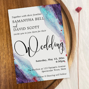 Convite Casamento Moderno com Aqua Watercolor Vermelho Rox
