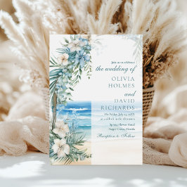 Convite Casamento Moderno com Arco Floral e Praia Tropical