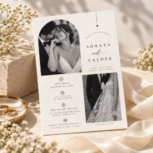 Convite Casamento Moderno com Arco Preto e Branco 2 Fotos