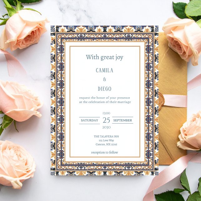 Convite Casamento Moderno com Azulejo Talavera de Luxo (Criador carregado)