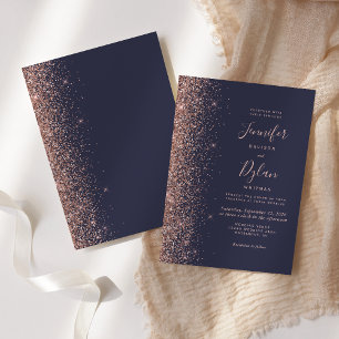 Convite Casamento Moderno com Borda de Brilho Azul Escuro