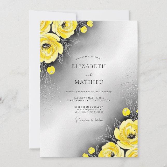 Convite Casamento Moderno com Brilho Amarelo (Frente)